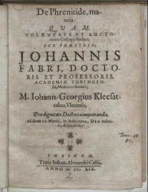 De Phrenitide, materia: