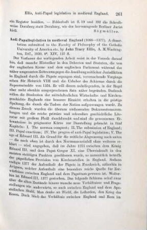 261-262 [Rezension] Ellis, John T., Anti-papal legislation in medieval England (1066 - 1377)