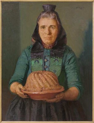 Schwälmer Bäuerin mit Kuchen