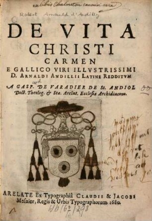 De vita Christi : (Poème sur la vie de Jesus-Christ)