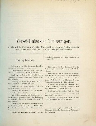 Verzeichnis der Vorlesungen. 1888/89, WH