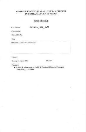 OPENING OF DEAD Pension Fund ACCOUNT