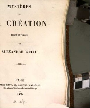 Mystères de la création traduit de l'hébreu