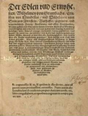 Wahrhafte, gegründete und unverneinliche Anzeige, Ausführung und offenes Ausschreiben (Grumbachsche Händel)