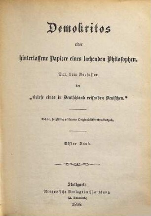 Demokritos oder hinterlassene Papiere eines lachenden Philosophen, 11