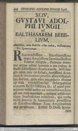 XCIV. Gustavi Adolphi Iungii ad Balthasarem Bebelium