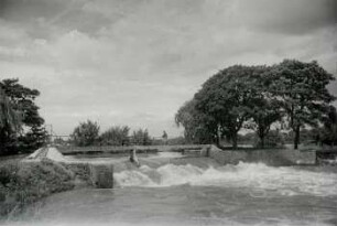 Wehr bei Großzschocher 18. Juli, 1 Woche nach Höchststand, Hochwasser Juli 1954