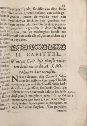 II. Capittel. Waerom godt dese plaeste vercoren heeft om in dit A. S. Miraculeus daer te rusten. r