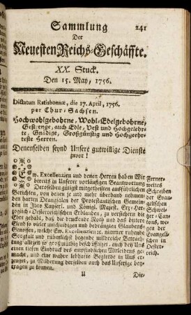 XX. Stuck. Den 15. May, 1756.