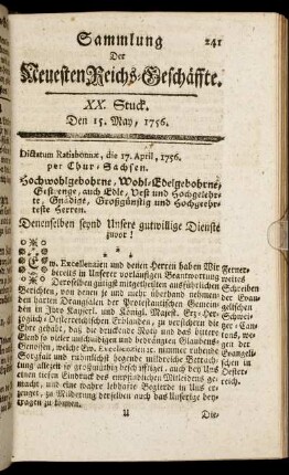 XX. Stuck. Den 15. May, 1756.