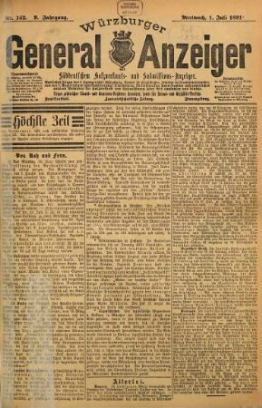 Würzburger General-Anzeiger : mit süddeutschem Holzverkaufs- und Submissionsanzeiger. 9. 1891, 7 - 8