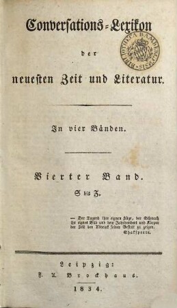 Conversations-Lexikon der neuesten Zeit und Literatur : in vier Bänden. 4, S bis Z