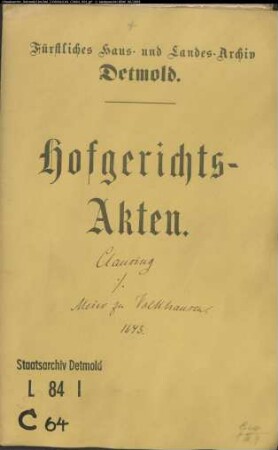 Clausing, Nolte, Bürgermeister gegen Bernd Meier zu Volkhausen - Schuldforderung