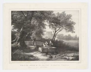 Vue d’un lavoir et du couvent de Grotta Ferrata