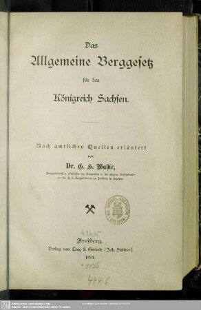 Das allgemeine Berggesetz für das Königreich Sachsen