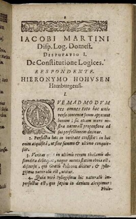 Disputatio I. De Constitutione Logices.