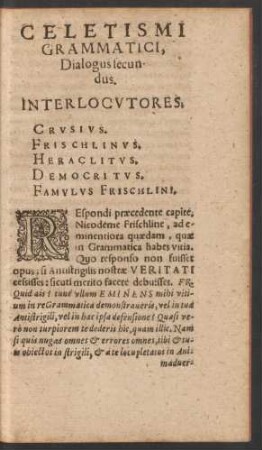 Celetismi Grammatici, Dialogus Secundus.