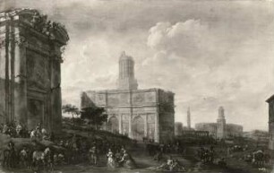 Römisches Architekturstück : Ulft, Jacob van der. Römisches Architekturstück. Eichenholz; 47 x 74,5 cm. 17. Jh. Dresden: Gemäldesammlung Alte Meister Kat. 1930 Nr. 1847