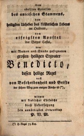 Betrachtungen über die Regel des heiligen Vaters Benedicti