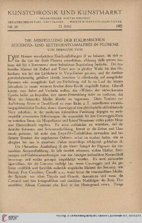 Neue Folge 33 = Jahrgang 57: Die Ausstellung der italienischen Seicento- und Settecento-Malerei in Florenz