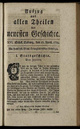 XVI. Stück. Coburg, den 16. April. 1755.