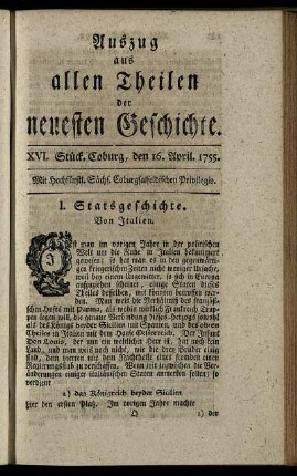 XVI. Stück. Coburg, den 16. April. 1755.