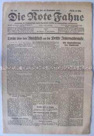 Kommunistische Tageszeitung "Die Rote Fahne" u.a. mit einer Stellungnahme von Lenin zur Diskussion um den Anschluss der USPD an die Komintern