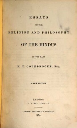 Essays on the religion and philosophy of the Hindus