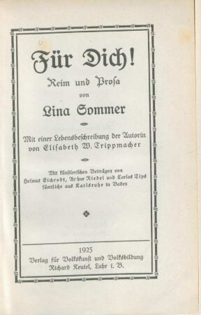 Für dich! : Reim und Prosa