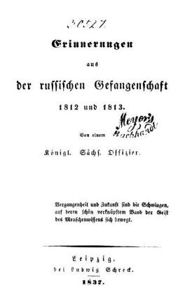 Erinnerungen aus der russischen Gefangenschaft 1812 und 1813