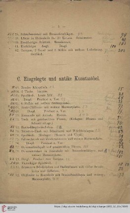 C. Eingelegte und antike Kunstmöbel.