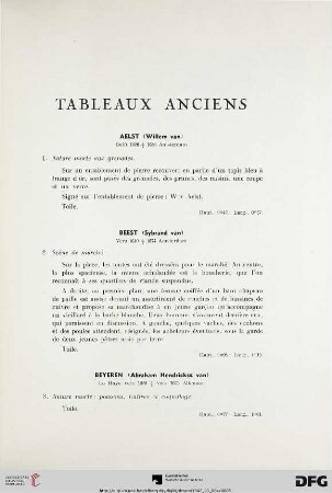 Tableaux anciens (Nr.1-33) avec Planche I-IV