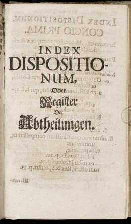 Index Dispositionum, Oder Register Der Abtheilungen.
