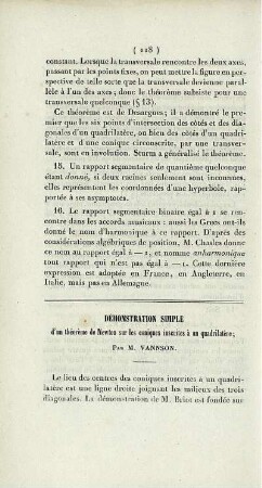 Démonstration simple d'un théorème de Newton sur les coniques inscrites à un quadrilatère.