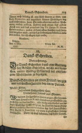 III. Danck-Schreiben