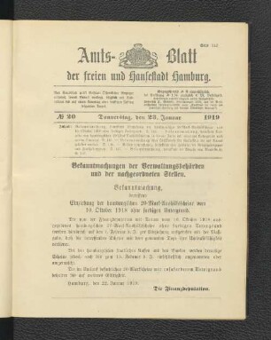 No.20, Donnerstag, den 23. Januar 1919