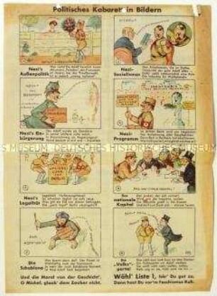 Illustriertes Flugblatt der SPD gegen die NSDAP und Aufruf zur preußischen Landtagswahl 1932