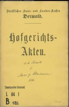 von dem Brinck, Otto gegen Joh. Christoph Meier zu Ottenhausen - Schuldforderung