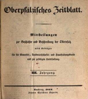 Oberpfälzisches Zeitblatt. 1843 = Jg. 3