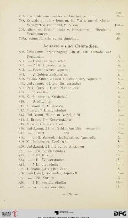 Aquarelle und Oelstudien (Nr. 800-836)