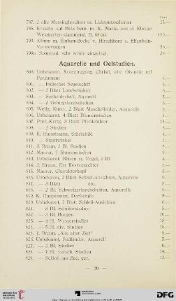Aquarelle und Oelstudien (Nr. 800-836)