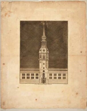 Festliche Illumination des Turmes des Residenzschlosses in Dresden, aus der Beschreibung der Illuminationen zur Sicillianischen Vermählung 1738