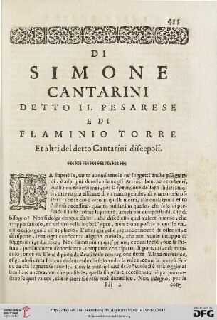 Di Simone Cantarini detto il Pesarese e di Flaminio Torre et altri del detto Cantarini discepoli