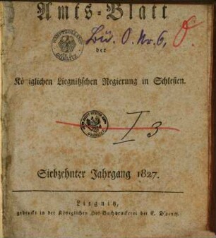 Amts-Blatt der Preußischen Regierung zu Liegnitz. 1827 = Jg. 17