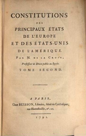 Constitutions Des Principaux États De L'Europe Et Des États-Unis De L'Amérique, 2