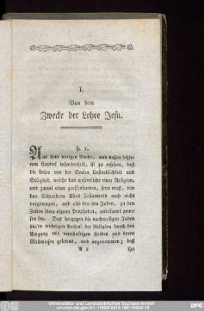 I. Von dem Zwecke der Lehre Jesu.