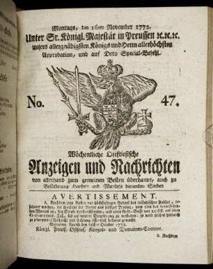 No. 47. Montags, den 16ten November 1772.