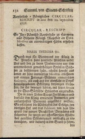 Kayserlich-Königliches Circular. Rescript de dato den 20. Septembris 1756.