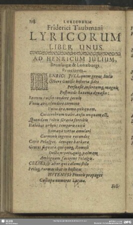 Friderici Taubmani Lyricorum Liber Unus