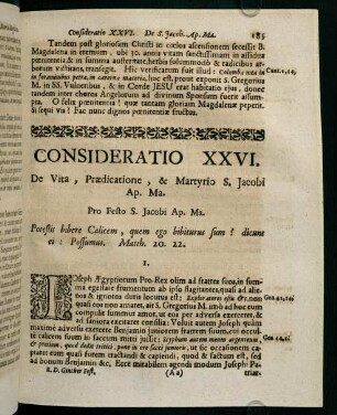 185-194, CONSIDERATIO XXVI. De Vita, Praedicatione, & Martyrio S. Jacobi Ap. Ma.